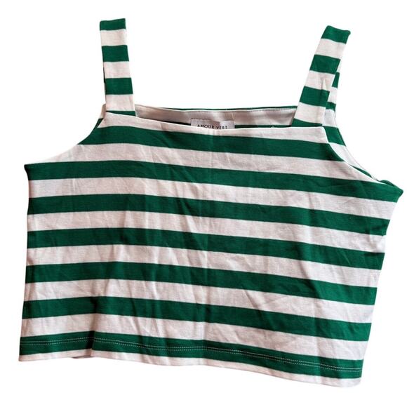 Amour Vert Tops - Amour Vert Green and White Striped Blouse